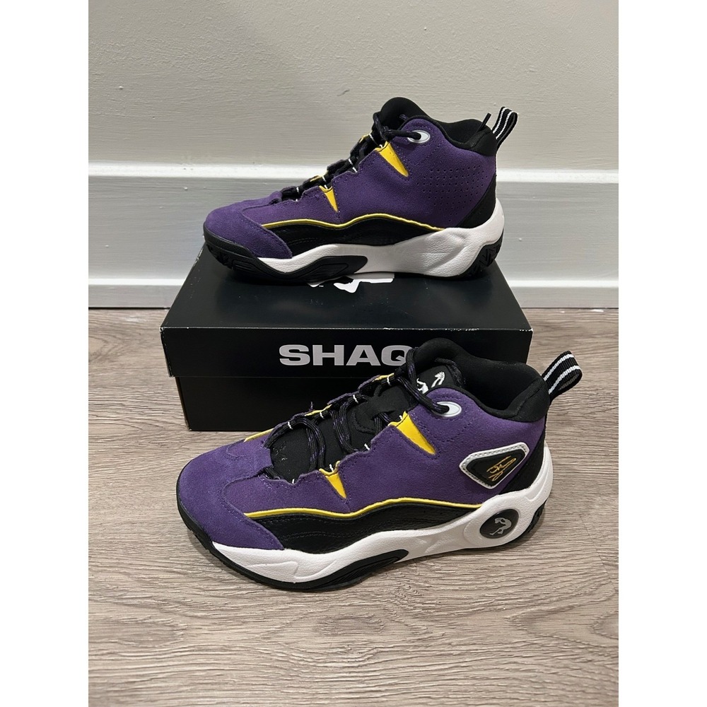 Shaq H.O.F. Basketball Shoes‎ Purple Black Yellow Kids Size 3 AQ95027YUZ NEW